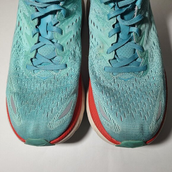 Hoka One One Clifton 8 Women's Aqua Blue/Red/White Shoes Size 8.5 B - Picture 3 of 9